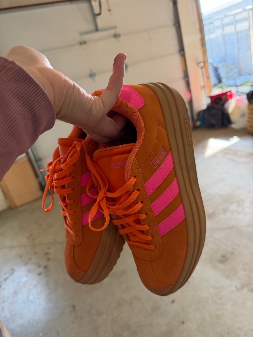Women’s Adidas Orange & Pink Suede Platform Sneakers